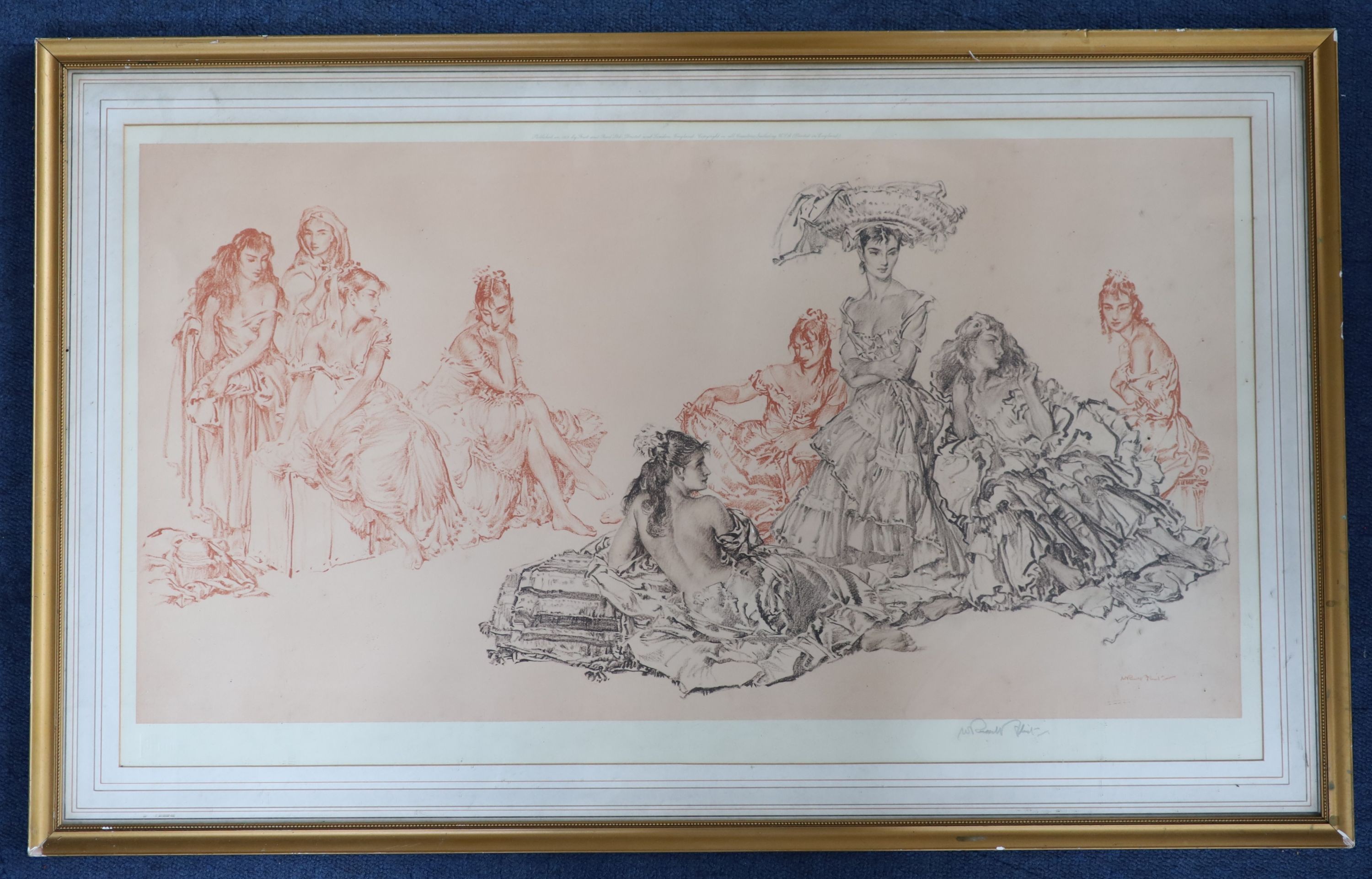 William Russell Flint, limited edition print, Models in a studio, signed in pencil, 38 x 70cm